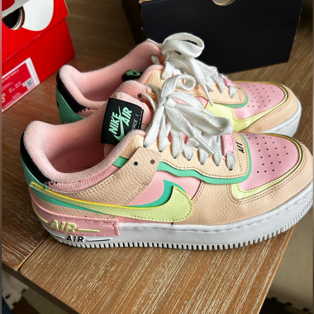 Nike AF1 Shadow Coral and Mint Sneakers